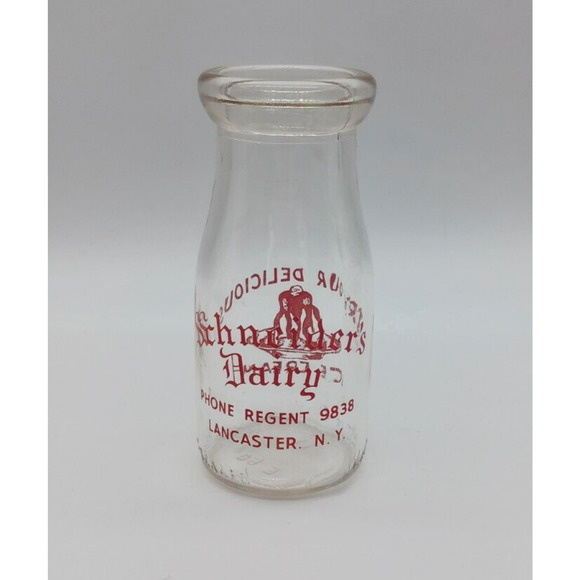 vintage Other - Vtg Schneiders Dairy Lancaster NY Half Pint Milk Bottle Try Our Ice Cream Red